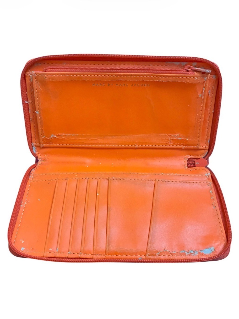 Marc by Marc Jacobs Lot Neon Orange Zip Wallet + NWT Black Rubber Bracelet - Picture 9 of 10
